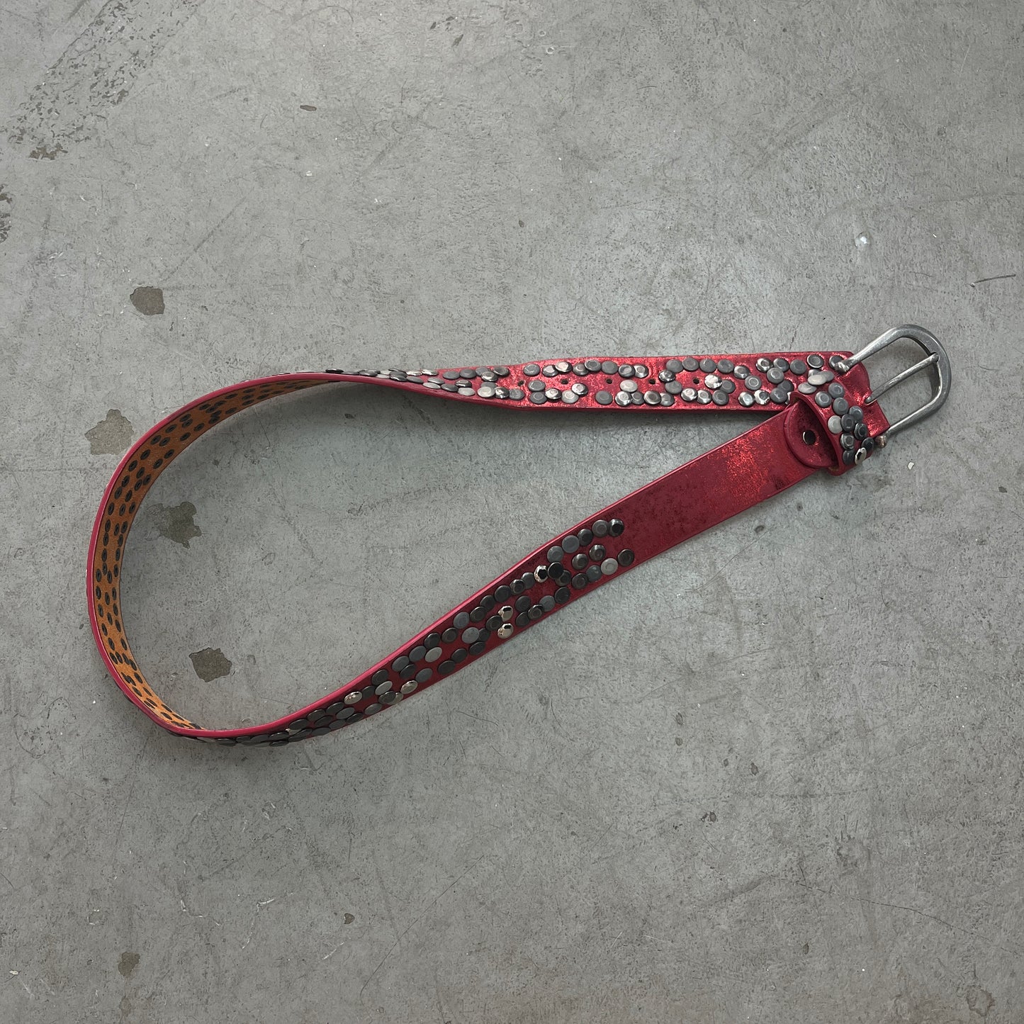 RED LEATHER STUDDED BELT