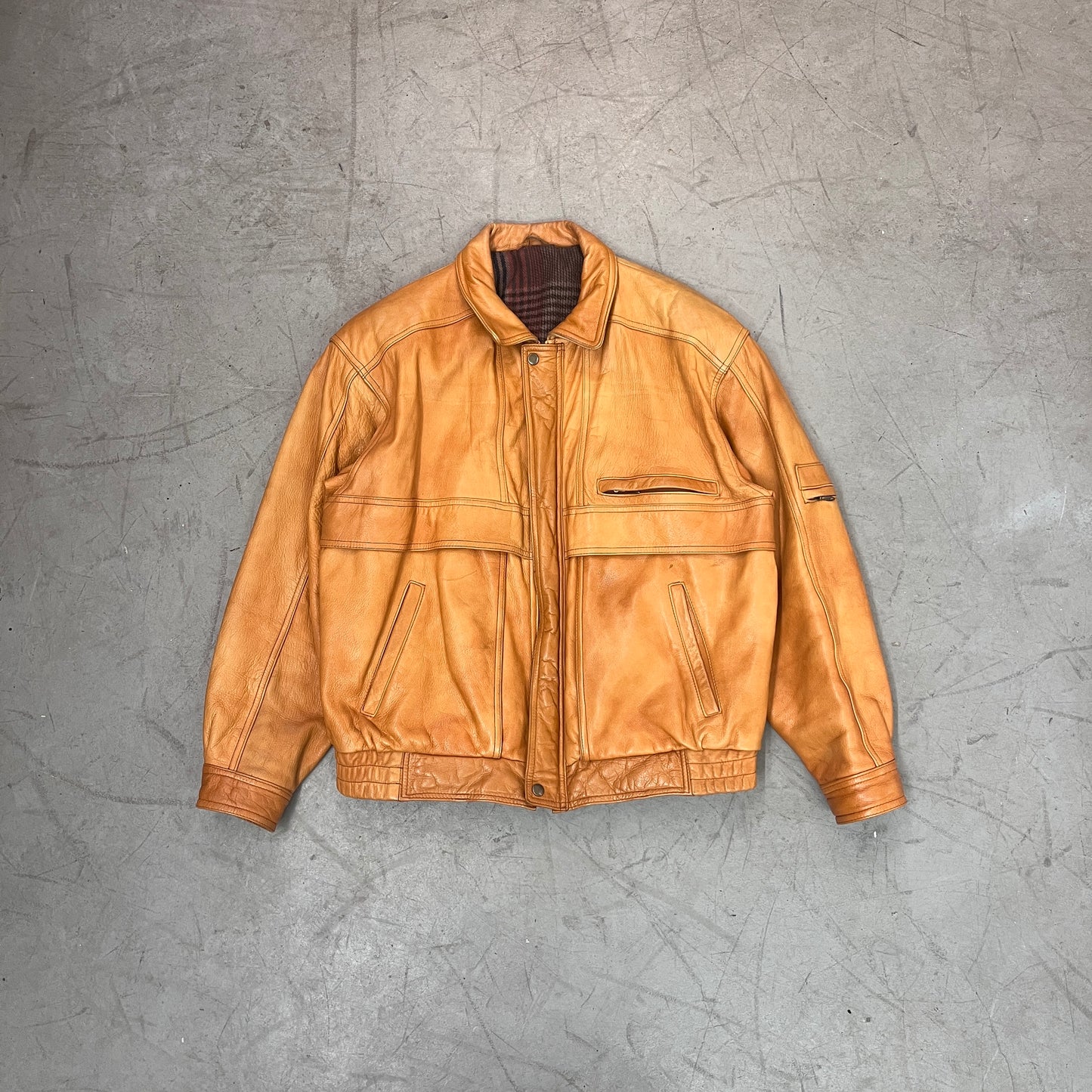 LEATHER JACKET MUSTARD BROWN 80s