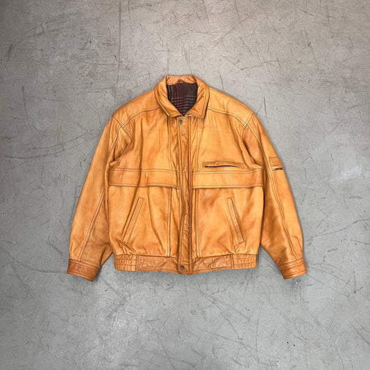LEATHER JACKET MUSTARD BROWN 80s