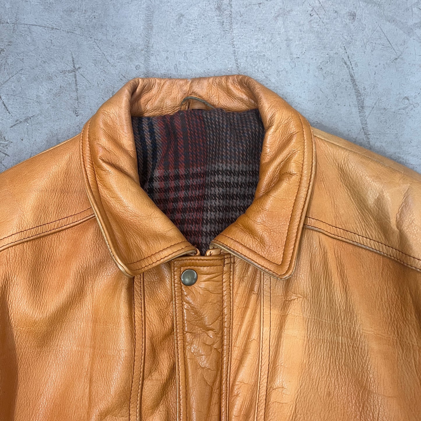 LEATHER JACKET MUSTARD BROWN 80s
