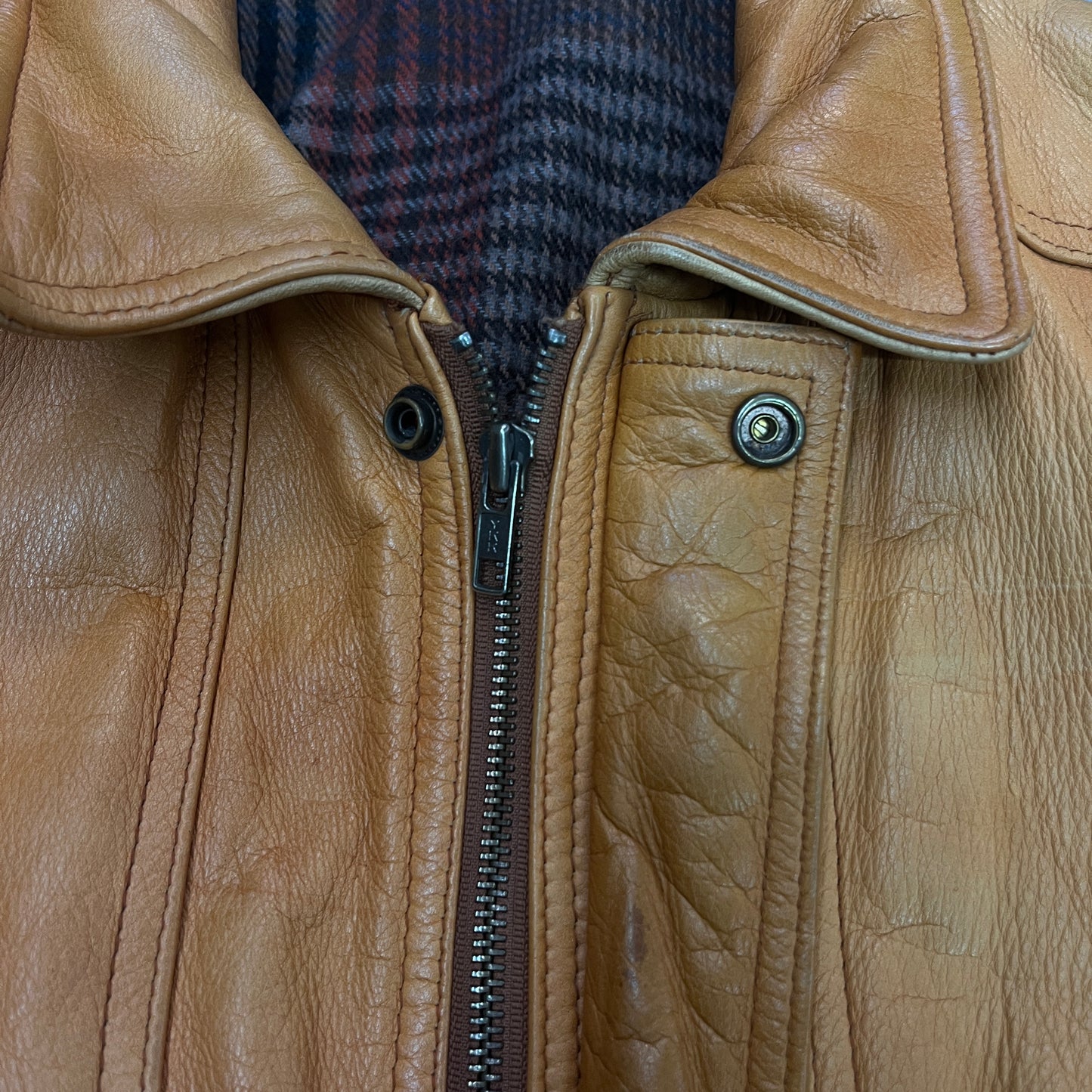 LEATHER JACKET MUSTARD BROWN 80s
