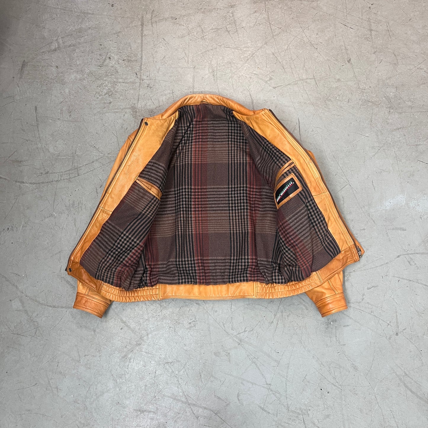 LEATHER JACKET MUSTARD BROWN 80s