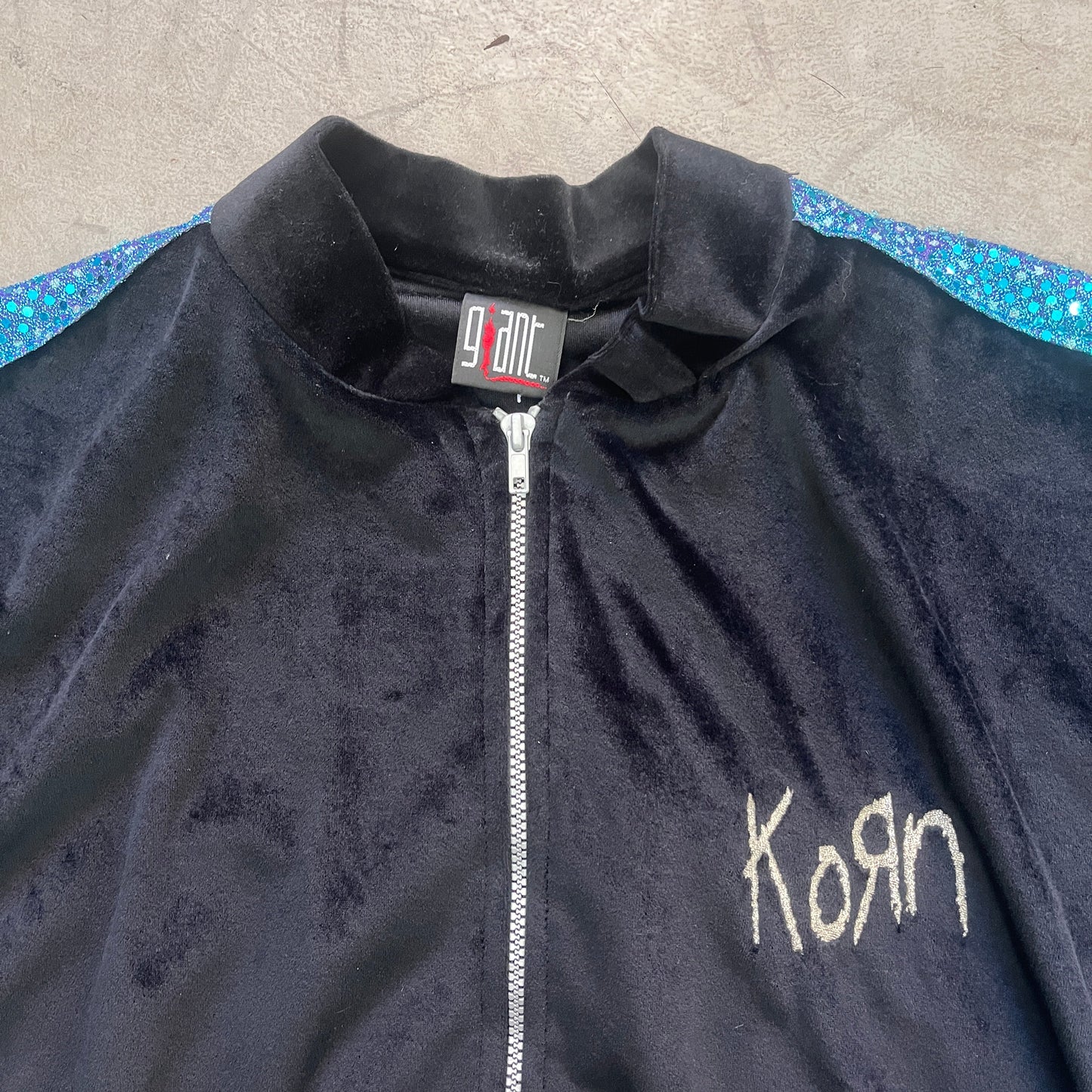 KORN SEQUIN/VELOR JACKET BLU 90s [XL]