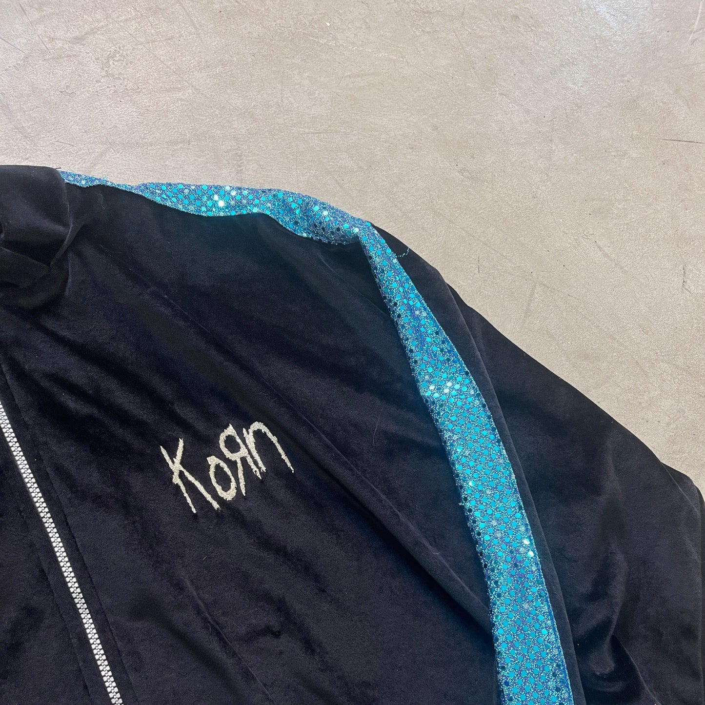 KORN SEQUIN/VELOR JACKET BLU 90s [XL]