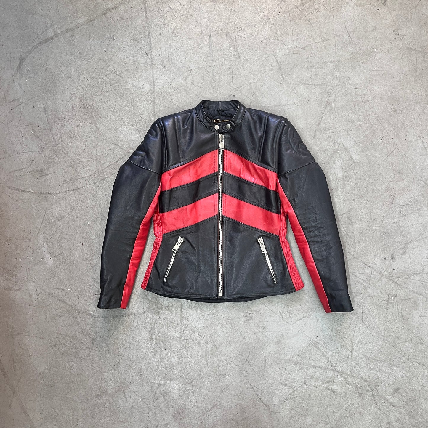 LEATHER BLK//RED JACKET W/ HARLEY PATCH [S]
