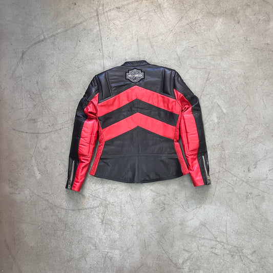 LEATHER BLK//RED JACKET W/ HARLEY PATCH [S]