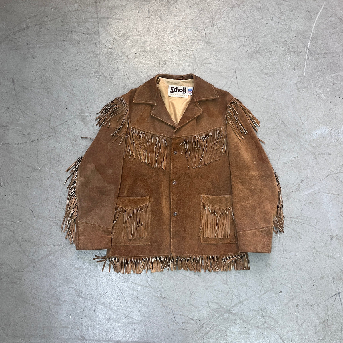SCHOTT NYC SUEDE FRINGE JACKET LATE 1970S/80s [L/XL, 44]