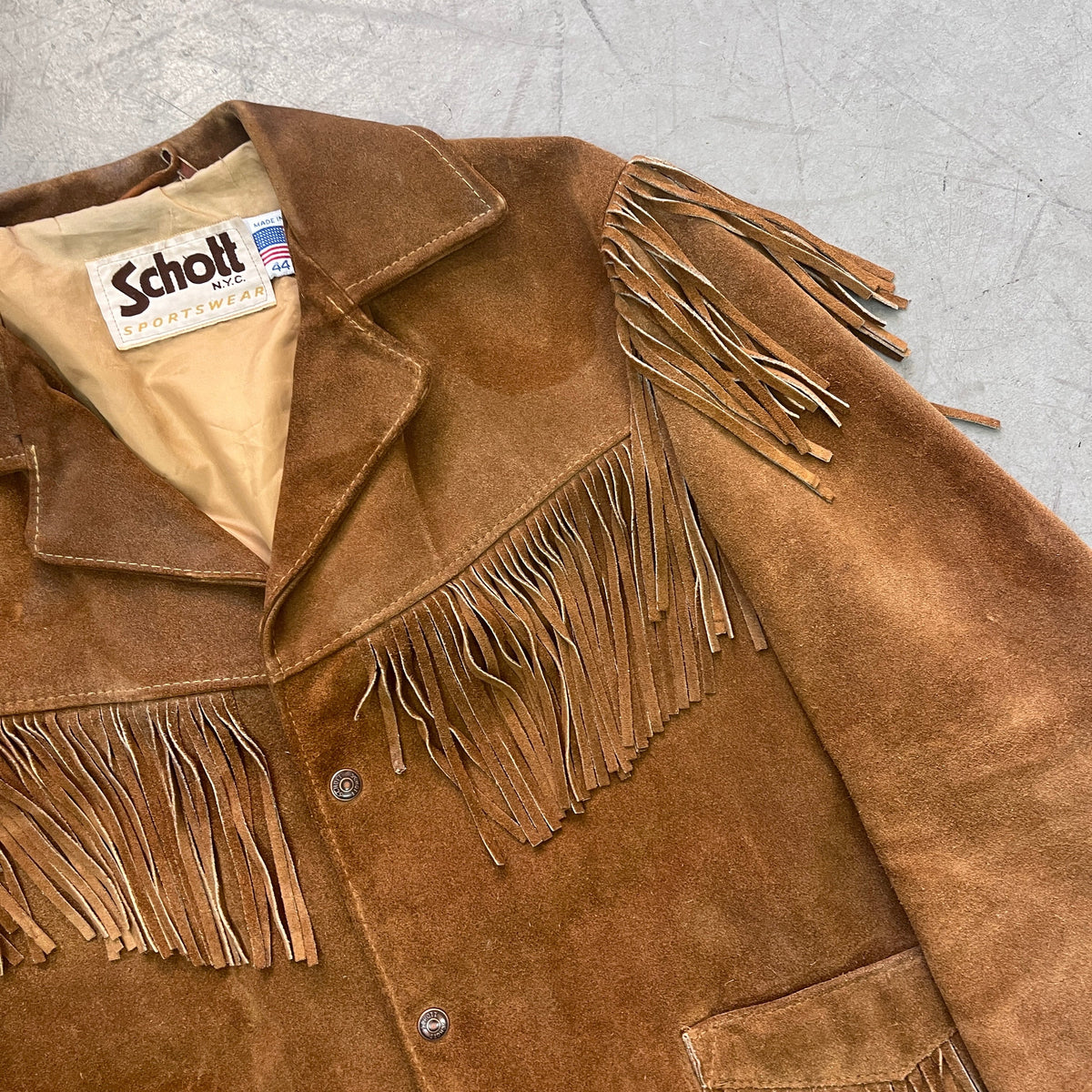 SCHOTT NYC SUEDE FRINGE JACKET LATE 1970S/80s [L/XL, 44]