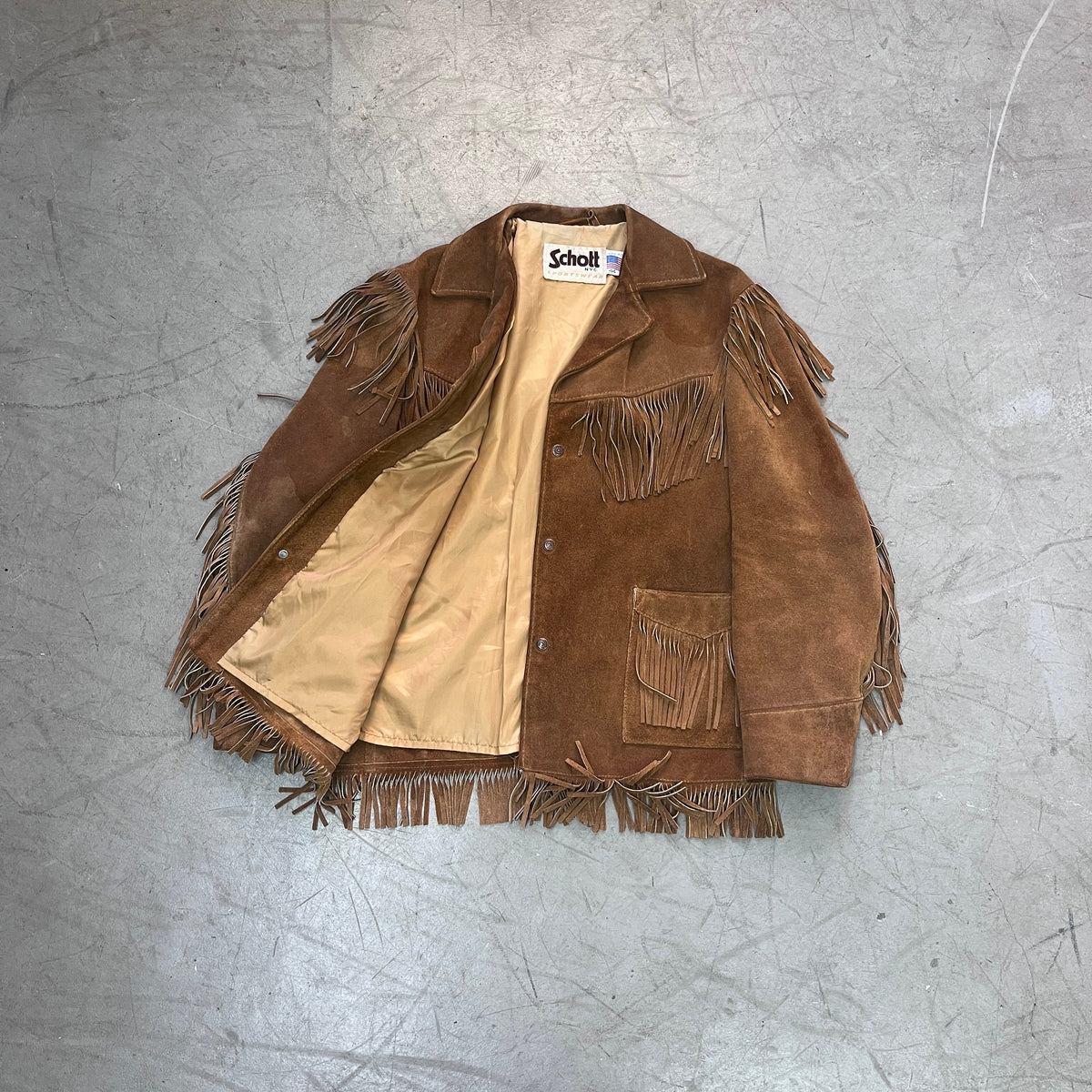 SCHOTT NYC SUEDE FRINGE JACKET LATE 1970S/80s [L/XL, 44]