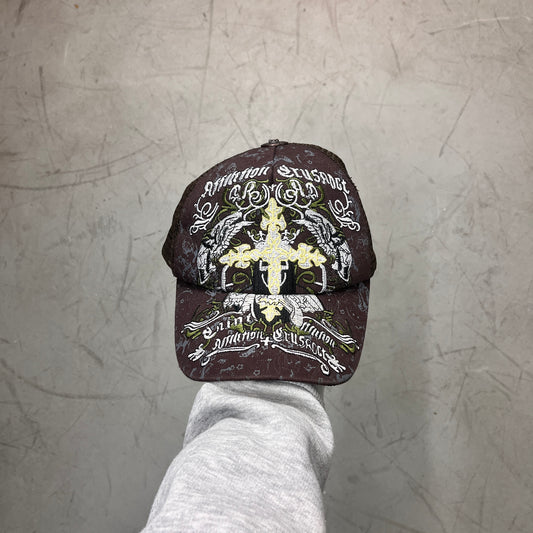 AFFLICTION BROWN TRUCKER CAP Y2K