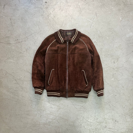 BROWN LEATHER SUEDE BOMBER JACKET 70s [M/L]