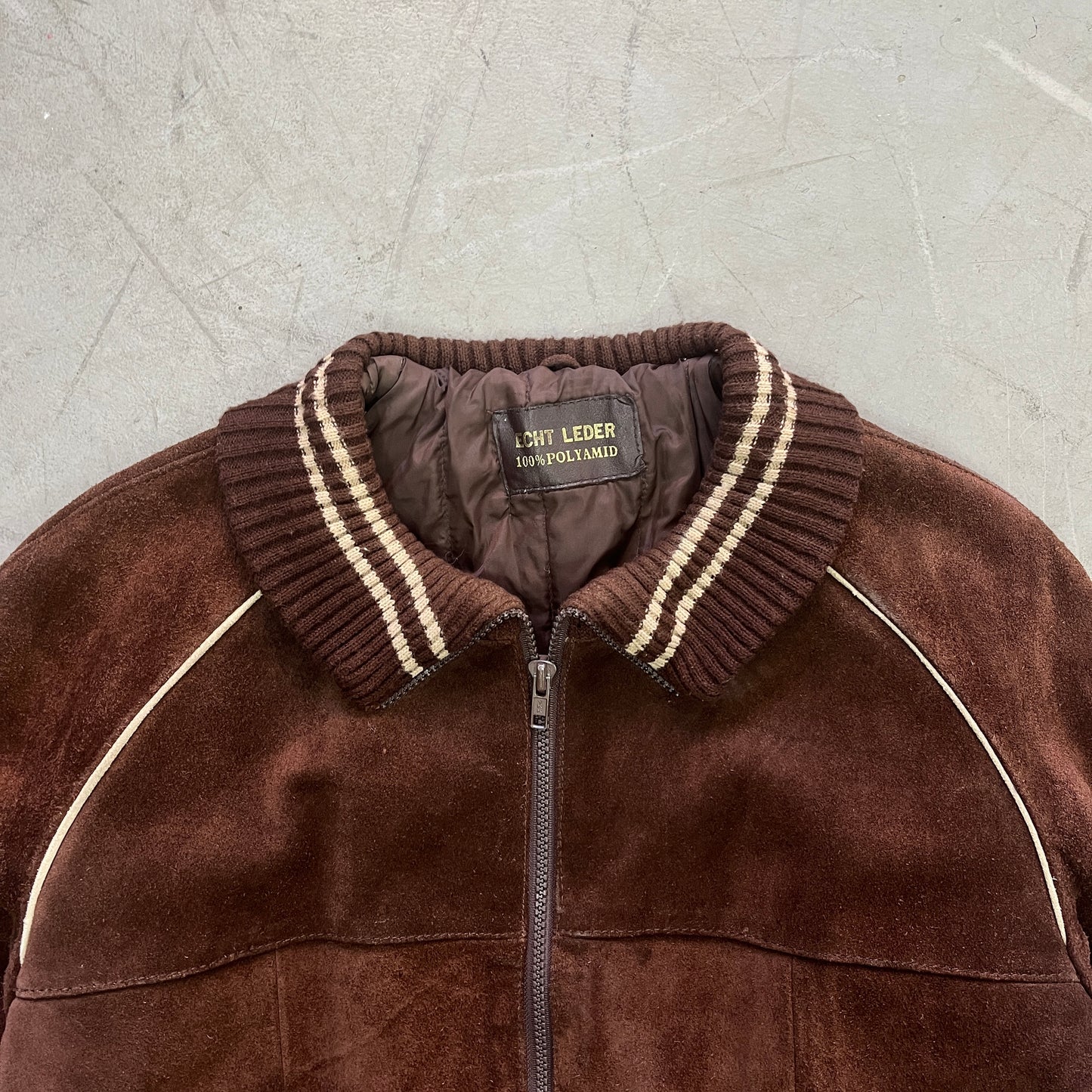 BROWN LEATHER SUEDE BOMBER JACKET 70s [M/L]