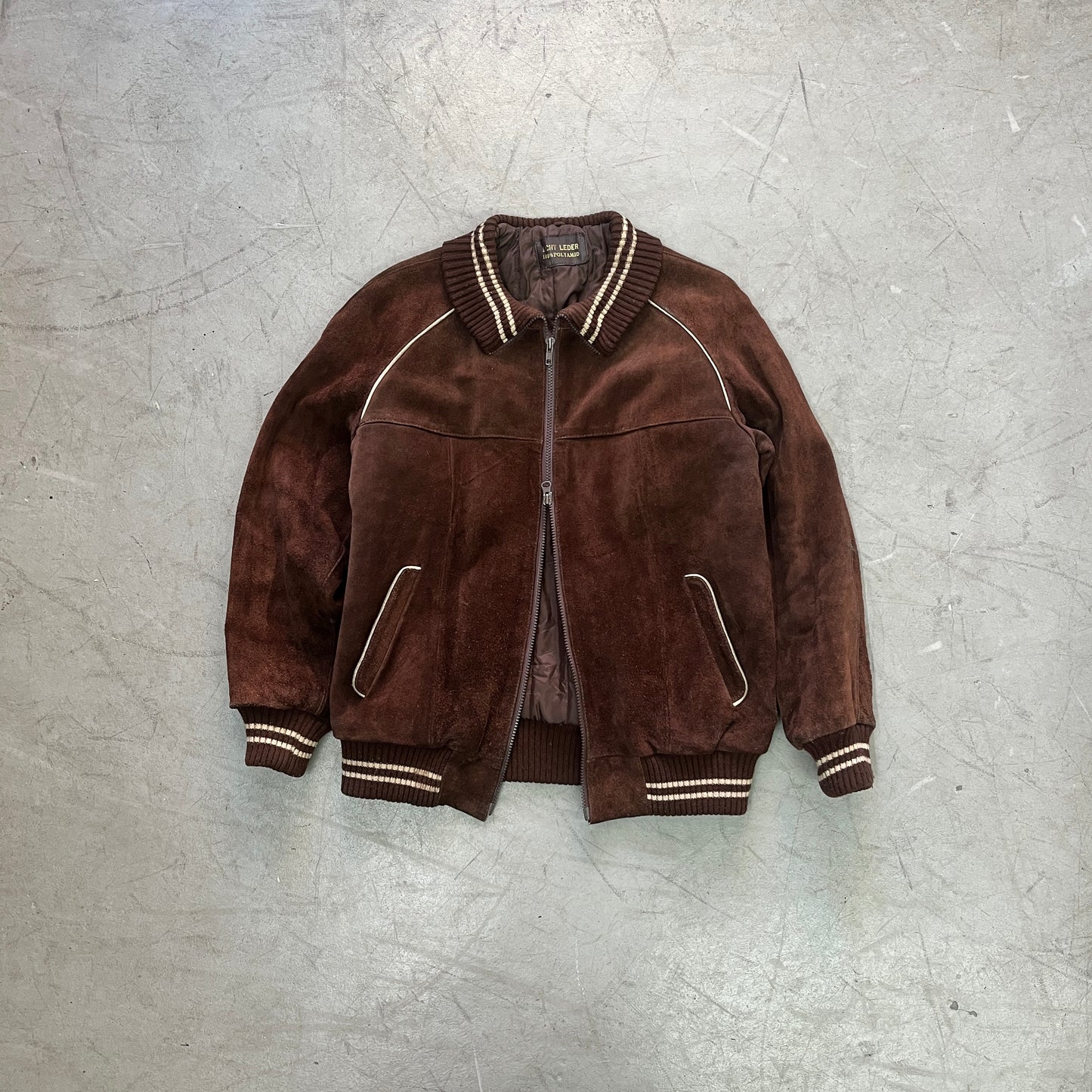 BROWN LEATHER SUEDE BOMBER JACKET 70s [M/L]
