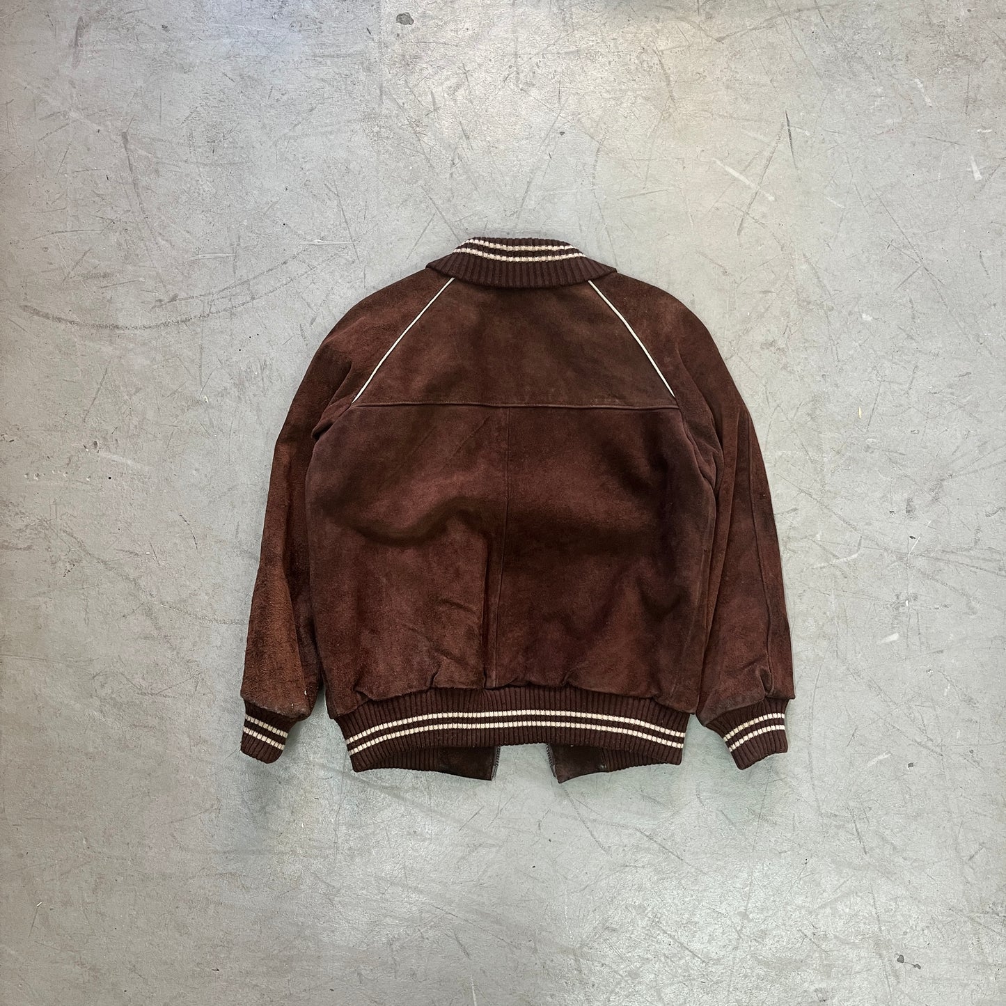 BROWN LEATHER SUEDE BOMBER JACKET 70s [M/L]