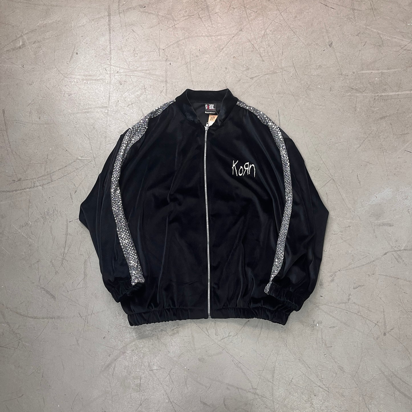 KORN SEQUIN/VELOR JACKET SILVER 90s [XL]