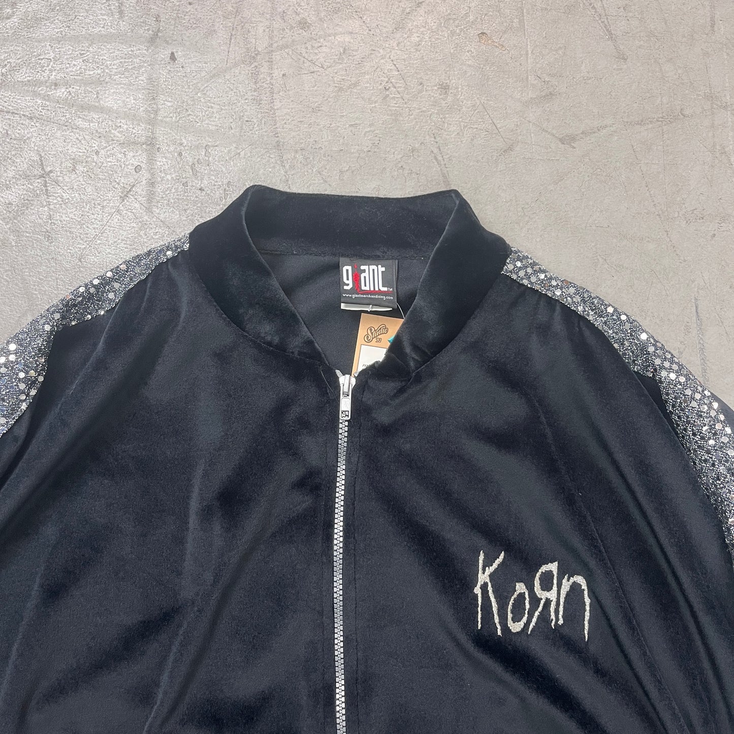 KORN SEQUIN/VELOR JACKET SILVER 90s [XL]
