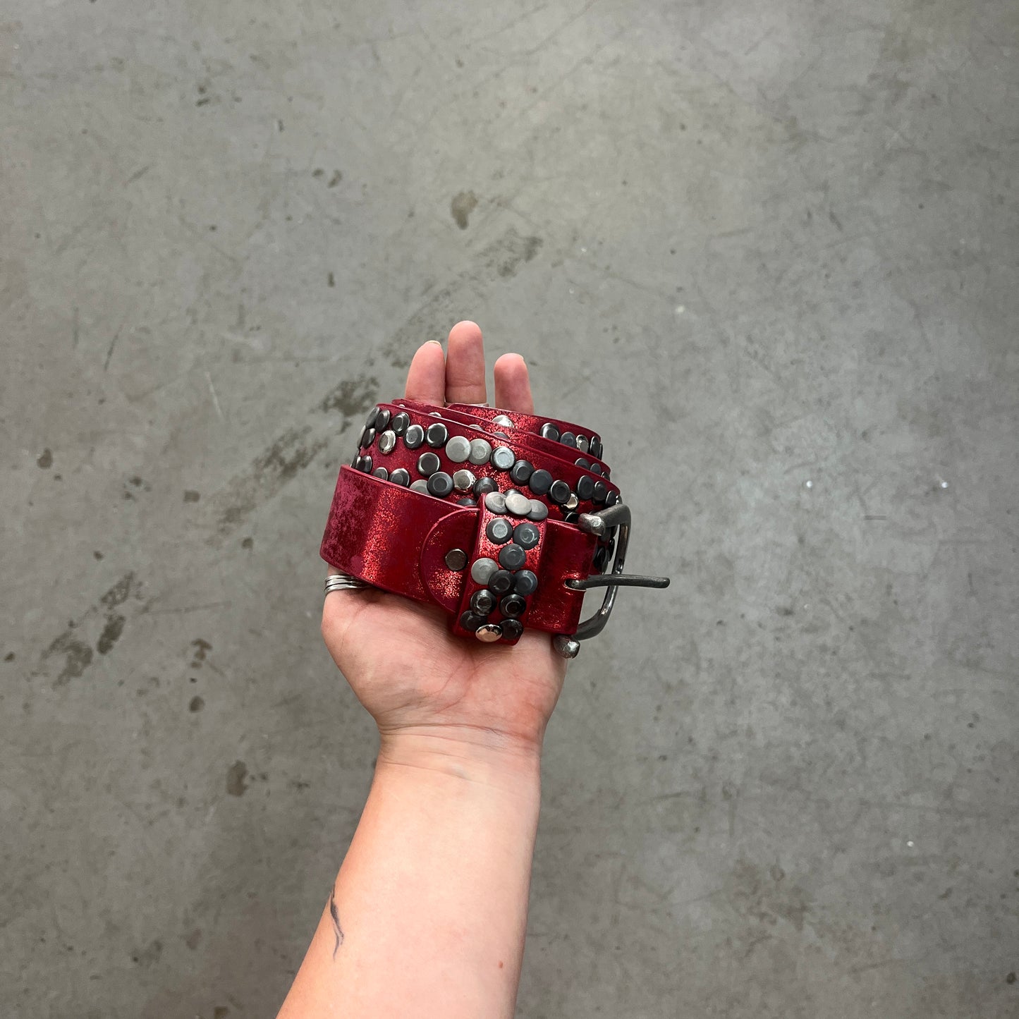 RED LEATHER STUDDED BELT