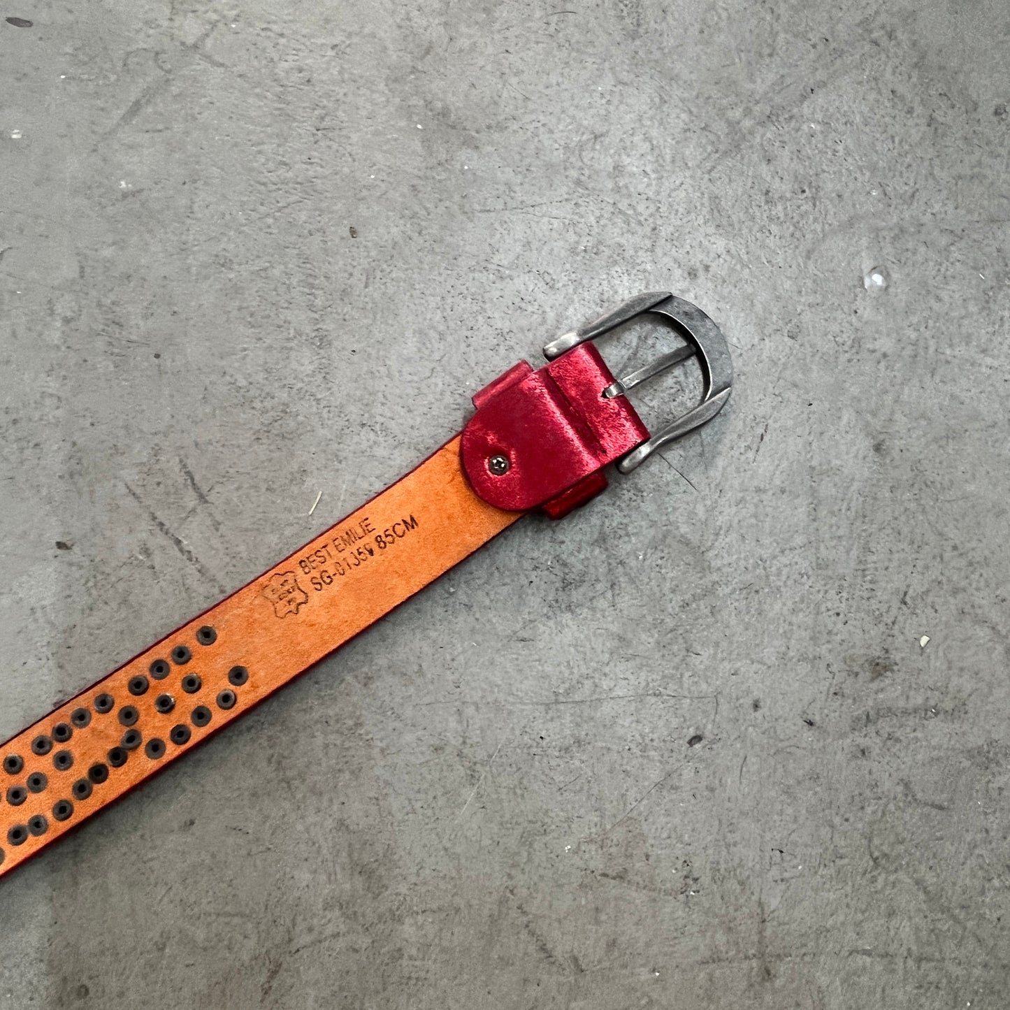 RED LEATHER STUDDED BELT